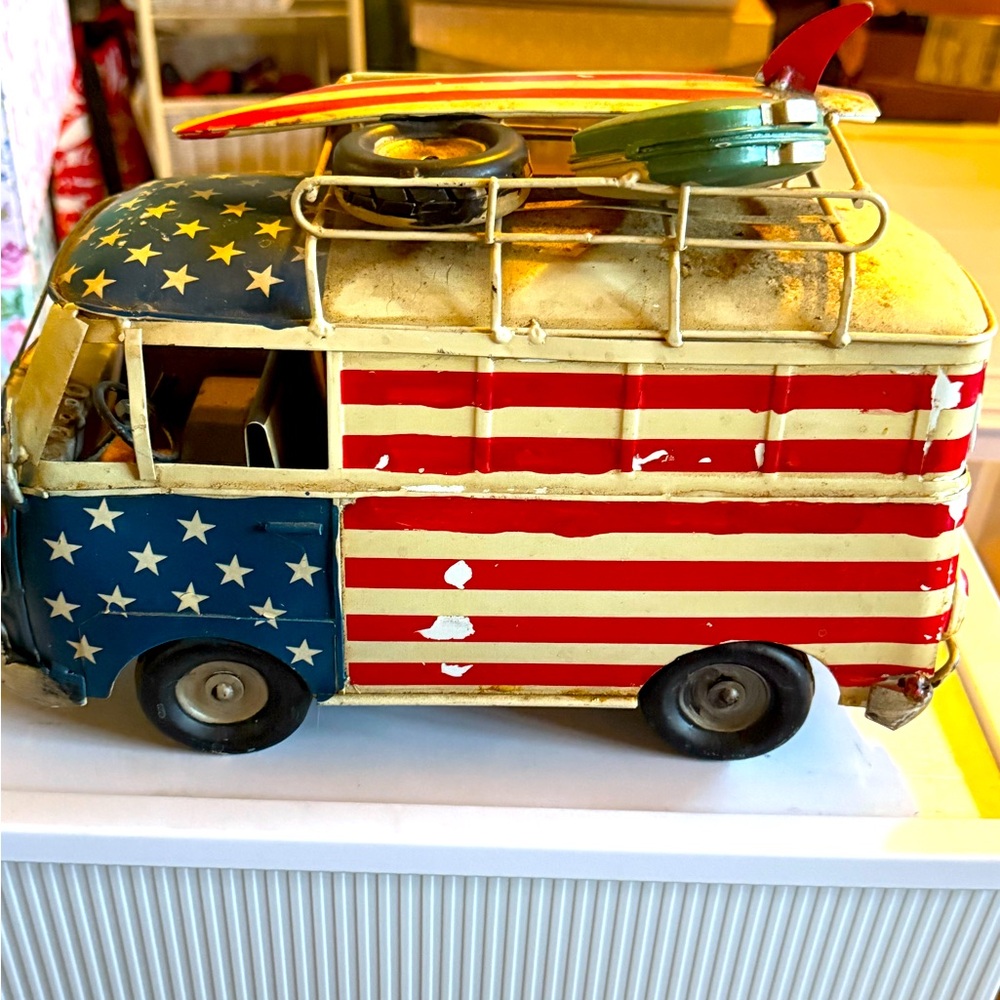Vintage Metal  Blue Star-Patterned Van Model decoration - Picture 2 of 6